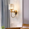 Postmodern Cylindrical Crystal Wall Light, 1-Head Gold Finish with Curved Arm