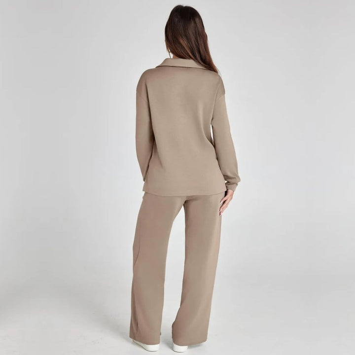 Women's Loungewear Set with V-Neck Sweatshirt and Wide Comfy Trousers