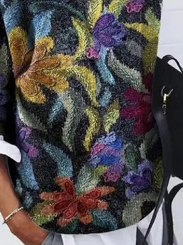 Women's Floral Print Jumper – Knitted Pullover with Patterned Print