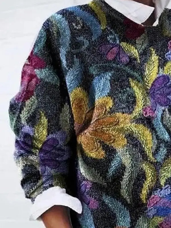 Women's Floral Print Jumper – Knitted Pullover with Patterned Print