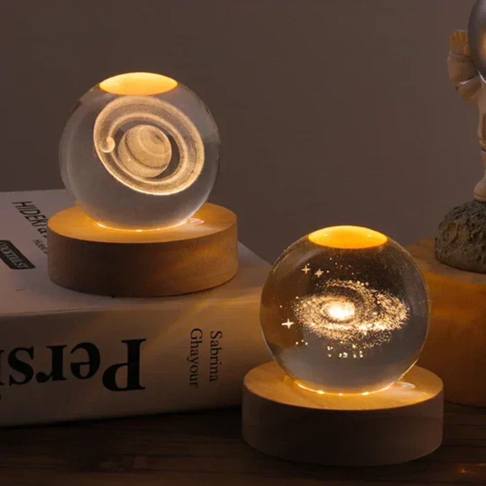 LED Crystal Sphere Night Light Cosmic 3D Planet Display