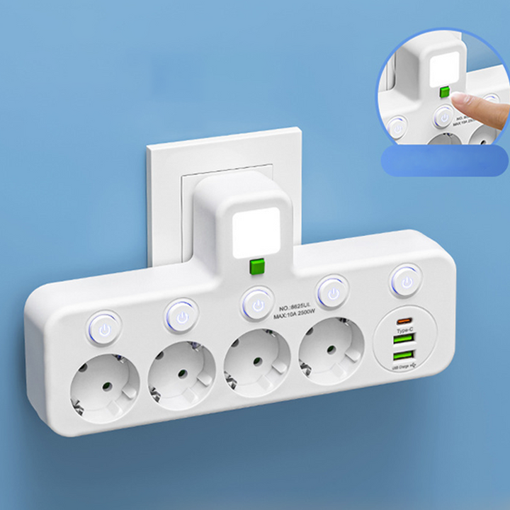 Extension Lead with USB and Switches | Multi-Socket Surge Protector 2500 W