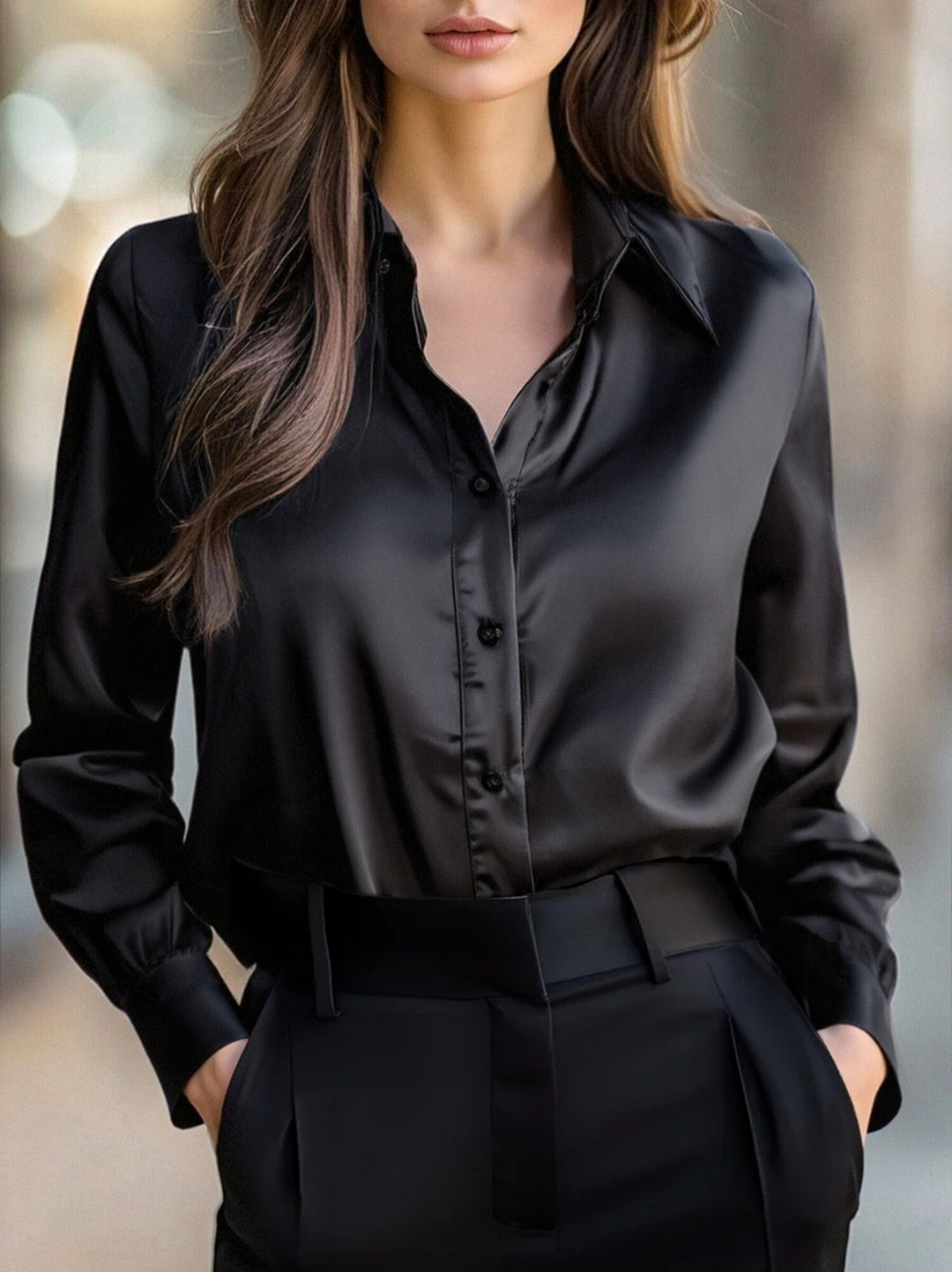 Women's Slim Fit Blouse – With Long Sleeves, Suitable for Work and Everyday Wear