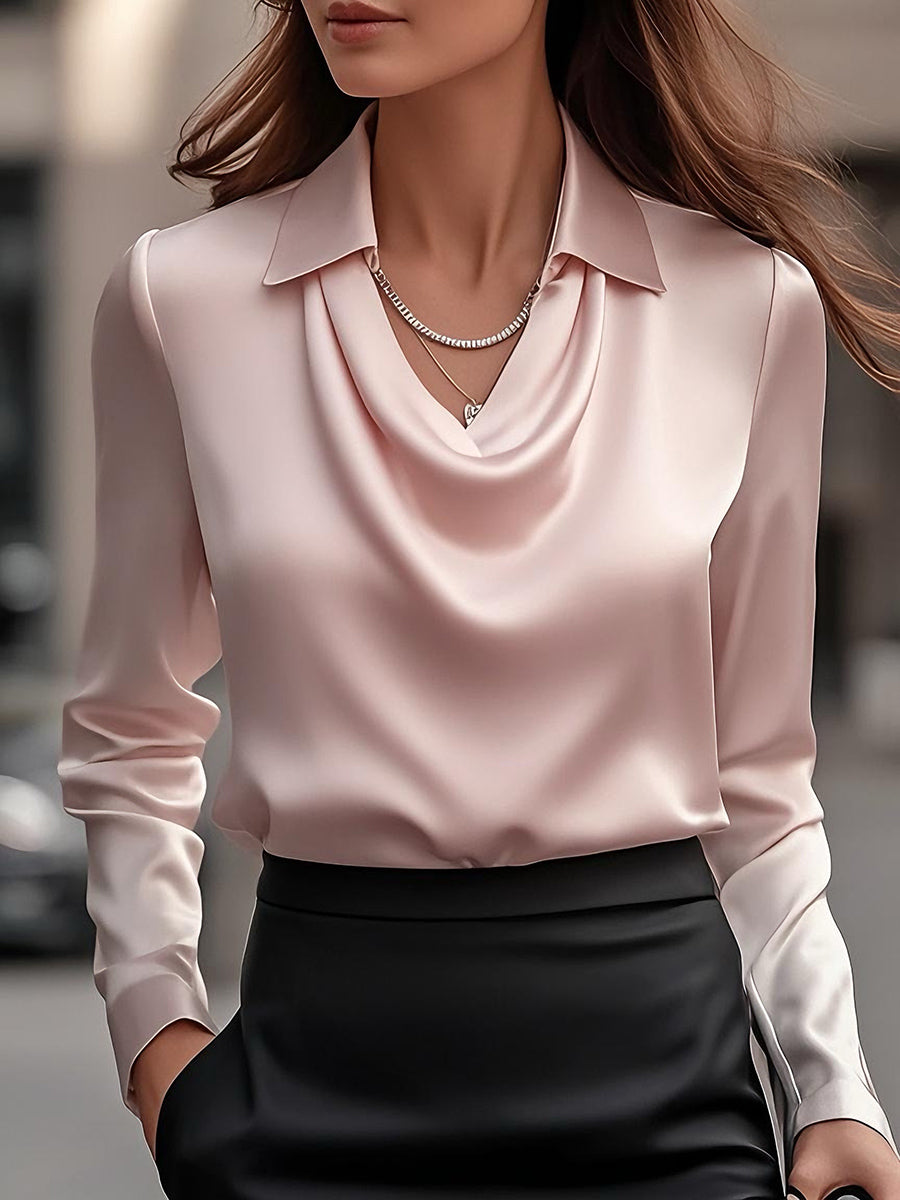 Women's Fitted Blouse – With Draped Neckline, Suitable for Work and Everyday Wear