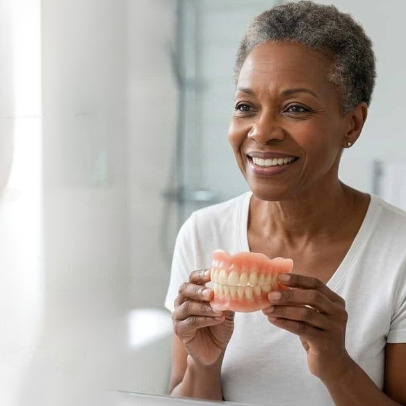 Removable Denture Set with Upper and Lower Dental Arches, Heat-Fitted