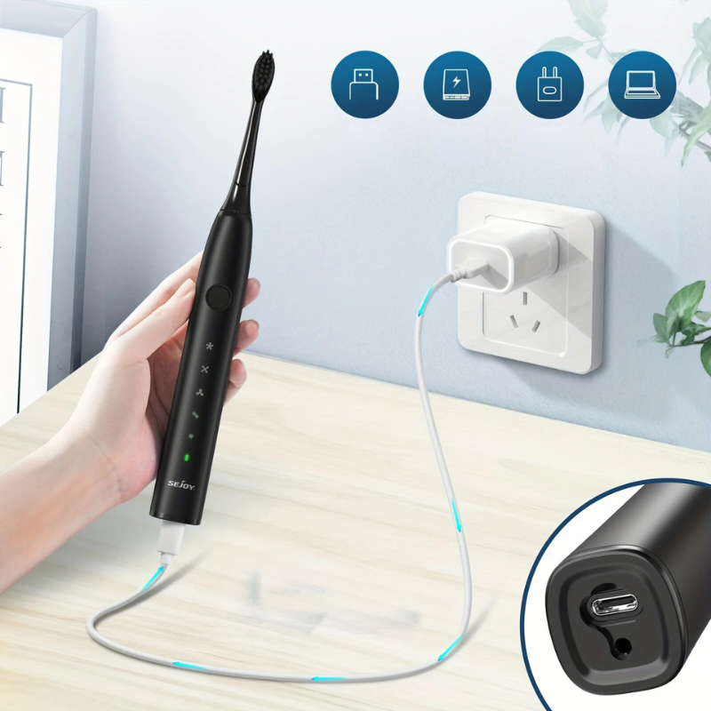 Zahnoa Sonic Toothbrush | Ultrasonic Cleaning | Quiet and Rechargeable | 8 Replacement Heads