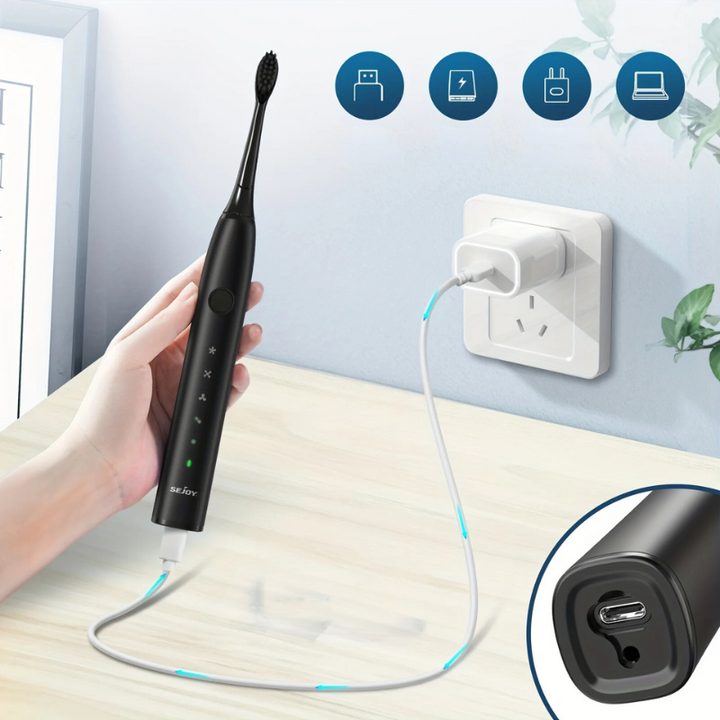 Zahnoa Sonic Toothbrush | Ultrasonic Cleaning | Quiet and Rechargeable | 8 Replacement Heads