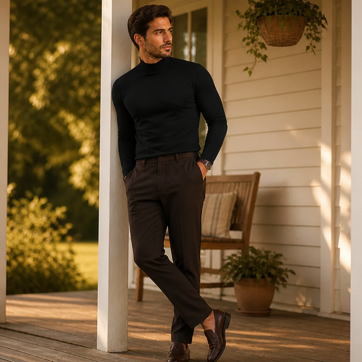 Men's slim-fit long-sleeved top with fold-over high collar