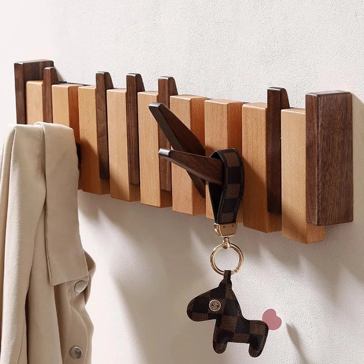 Wooden Wall Coat Rack – Foldable Hooks with Minimalist Design
