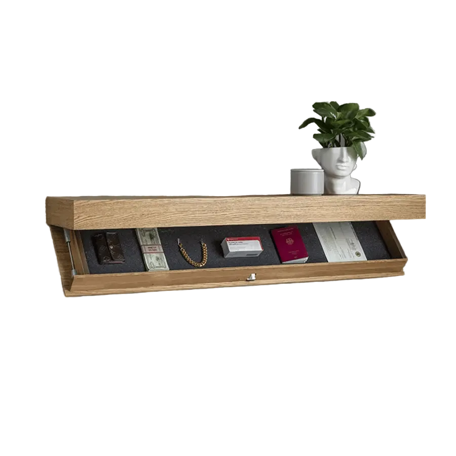 Solid Wood Wall Shelf with Hidden Compartment | Minimalist Design