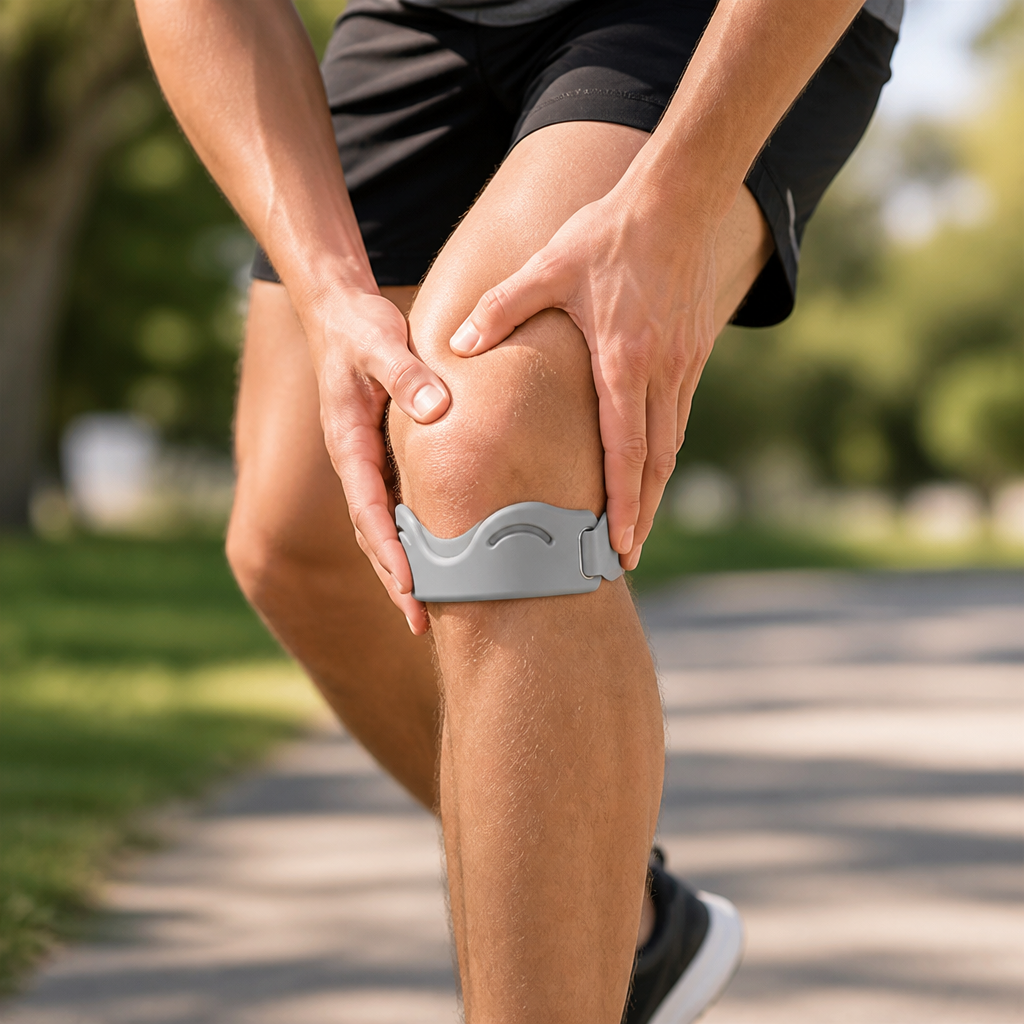 Adjustable Knee Support Strap with Silicone Pad and Two Buckles, Breathable
