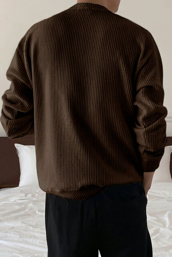 Men's Rib Knit Crew-Neck Jumper with Relaxed Fit