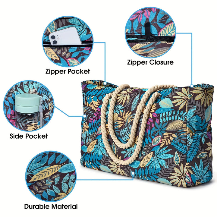 Large Fashionable Beach Bag with Leaf Print - Spacious, Durable and Perfect for Holidays