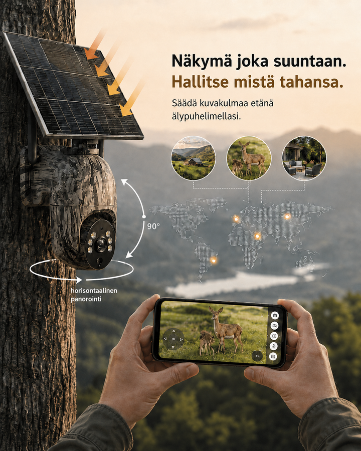 Solar-Powered Wireless Security Camera with 4G LTE or WiFi, 2K Resolution, PTZ, Night Vision