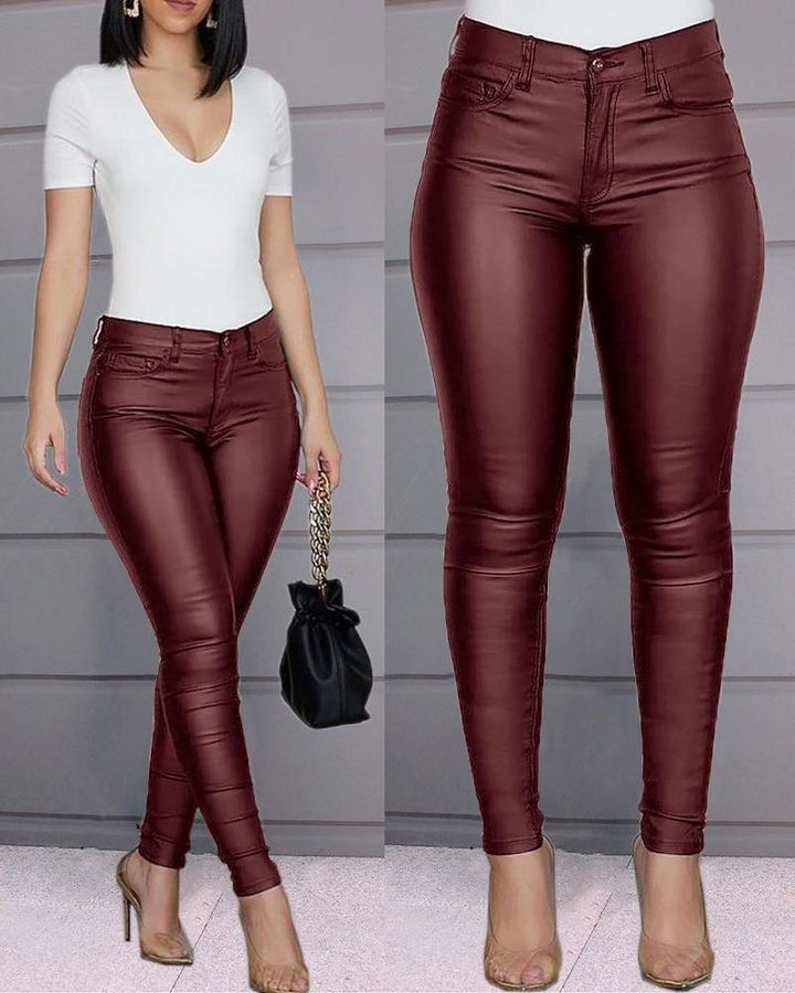 High-Waisted Stretch Leather Trousers – Raffaela