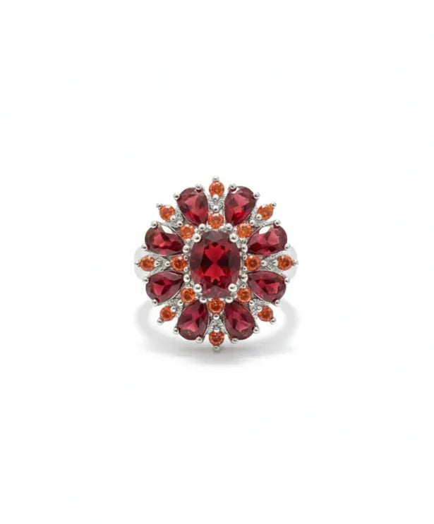 Elegant gold ring with scarlet petals