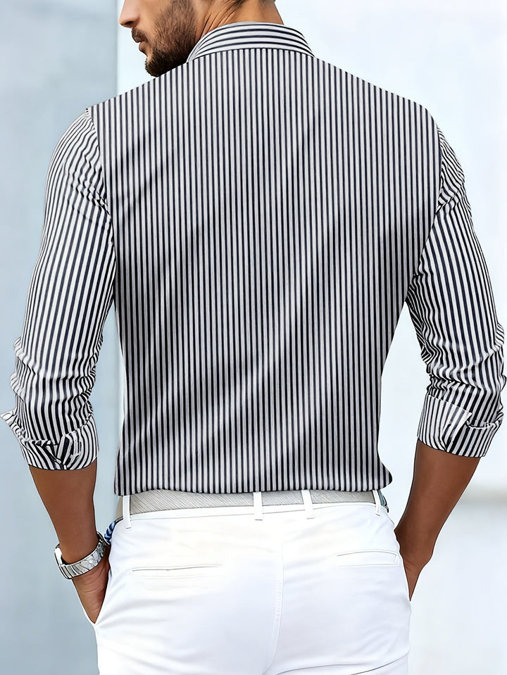 Men's Vintage Striped Long-Sleeved Shirt with Worn-In Look