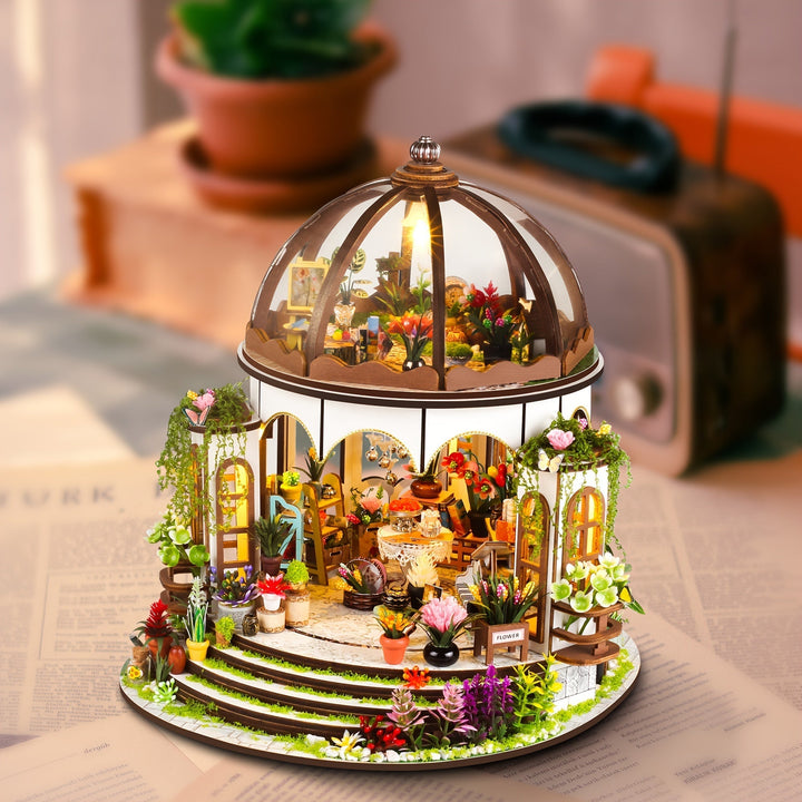 Miniature Flower House – 3D Wooden Puzzle with LED Lighting and Detailed Garden