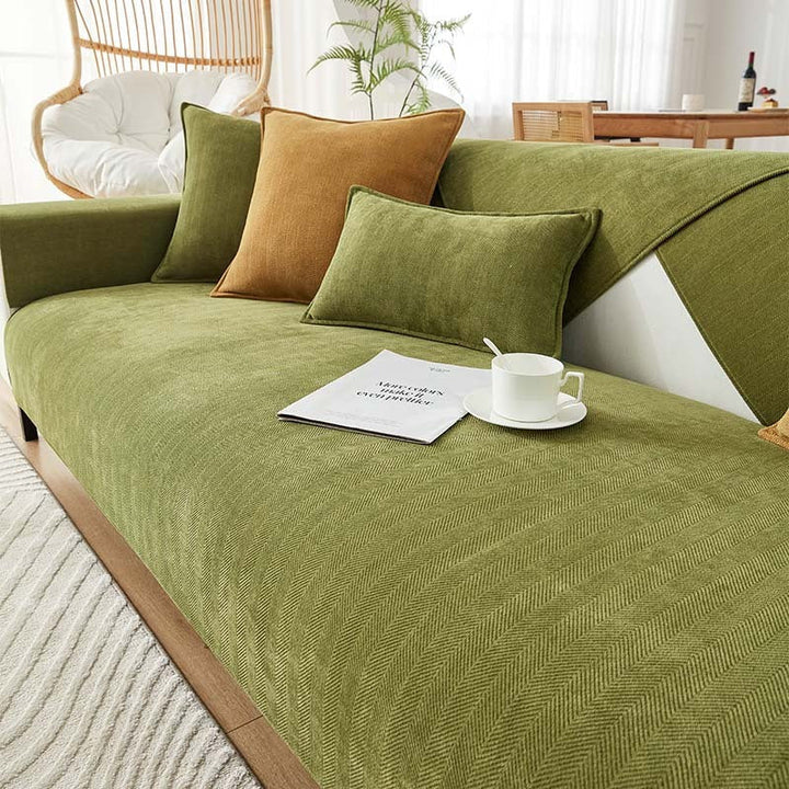 AestheticCover™ | Chenille Sofa Cover with Herringbone Pattern