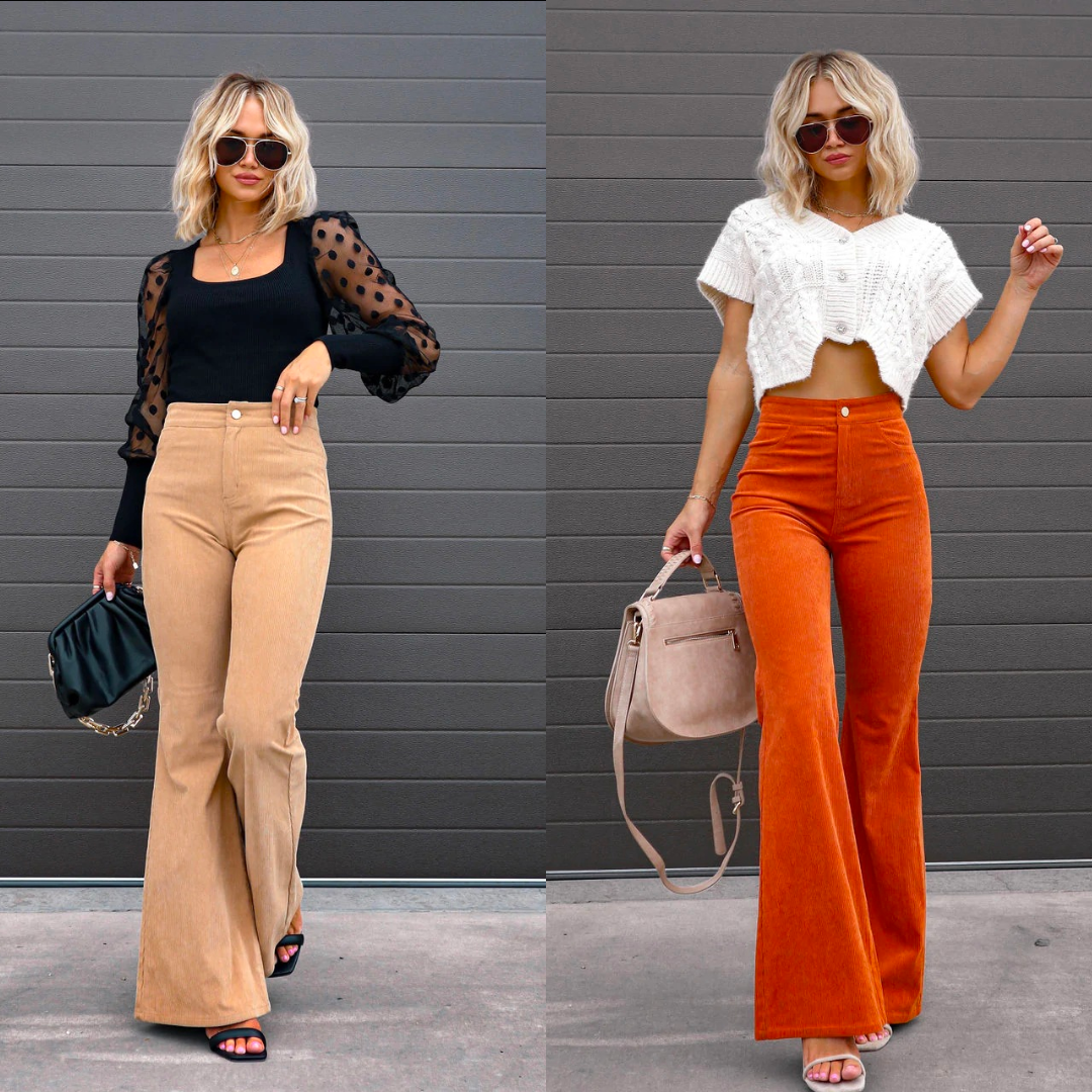 Women's High-Waisted Flared Organic Corduroy Trousers – Elegance Spice