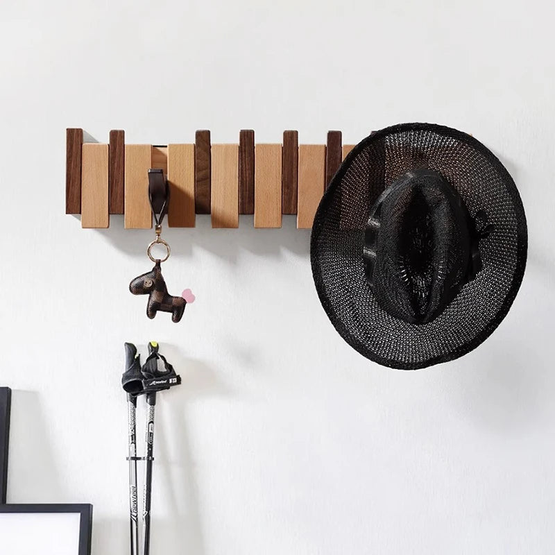 Wooden Wall Coat Rack – Foldable Hooks with Minimalist Design