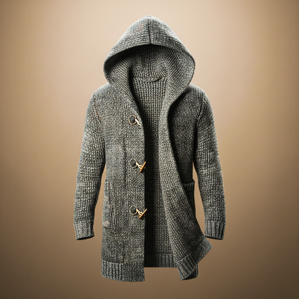 Men's Knitted Hooded Cardigan – Chunky Knit Duffle Cardigan