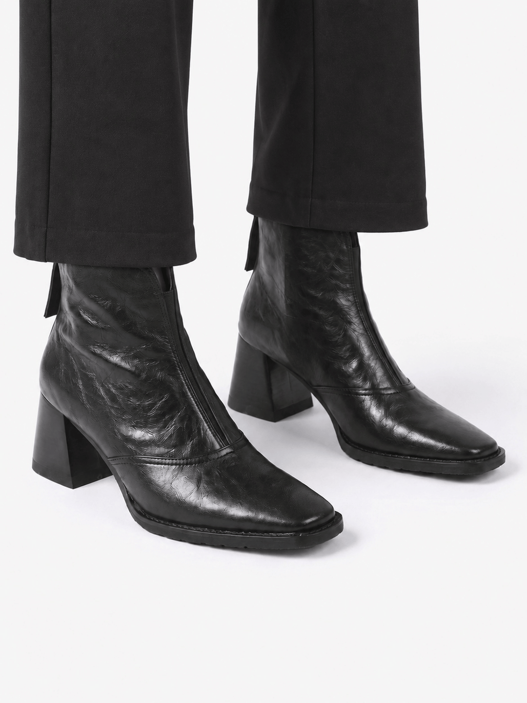 Women's Zip-Up Leather Ankle Boots with Block Heel