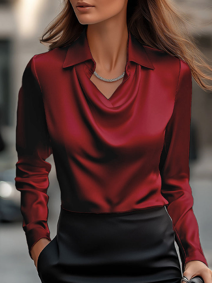 Women's Fitted Blouse – With Draped Neckline, Suitable for Work and Everyday Wear