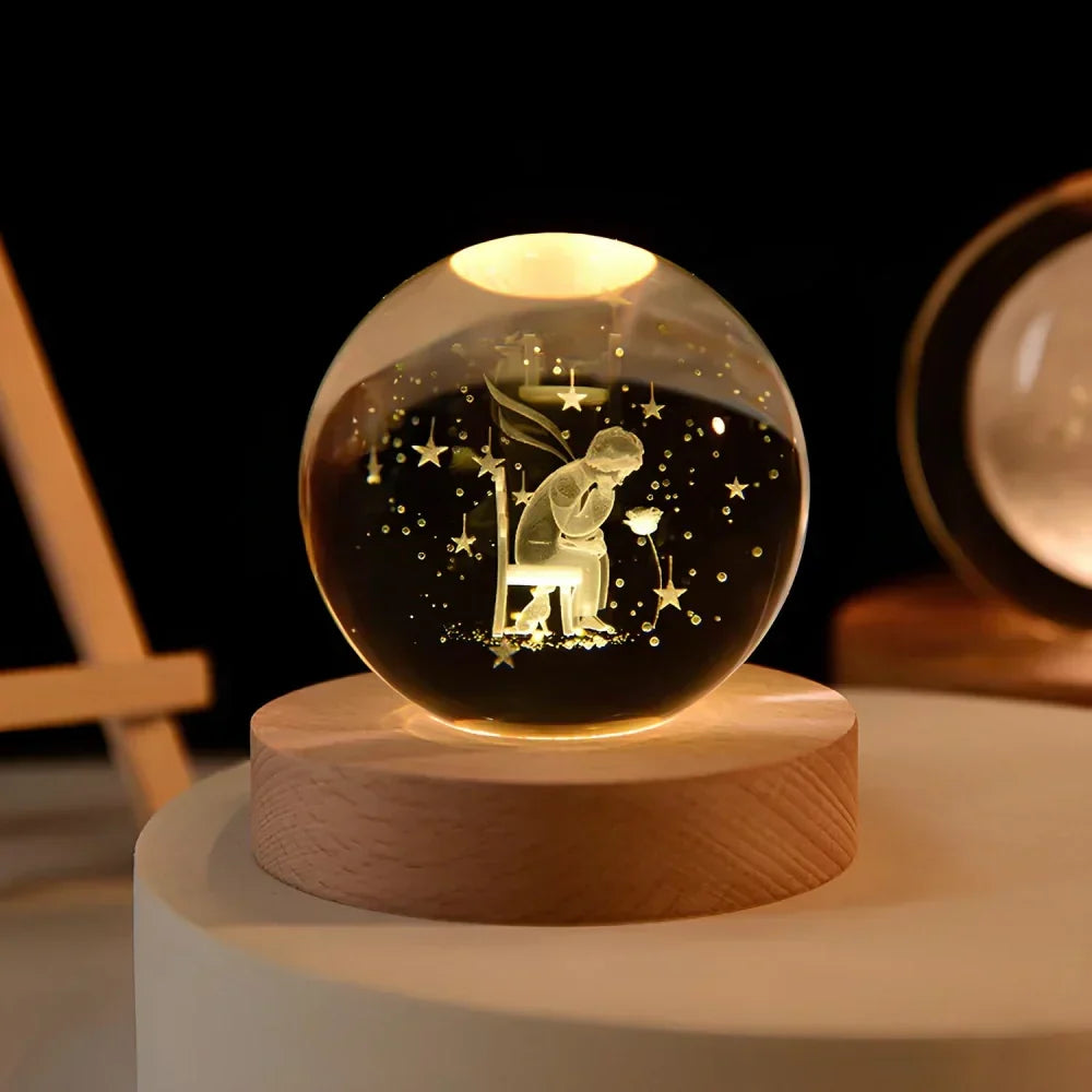 LED Crystal Sphere Night Light Cosmic 3D Planet Display