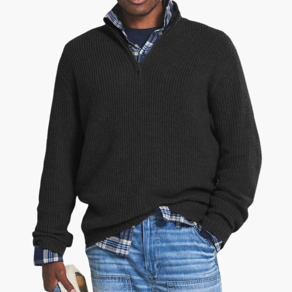 Men’s Ribbed Knit Pullover with Half-Zip Neckline
