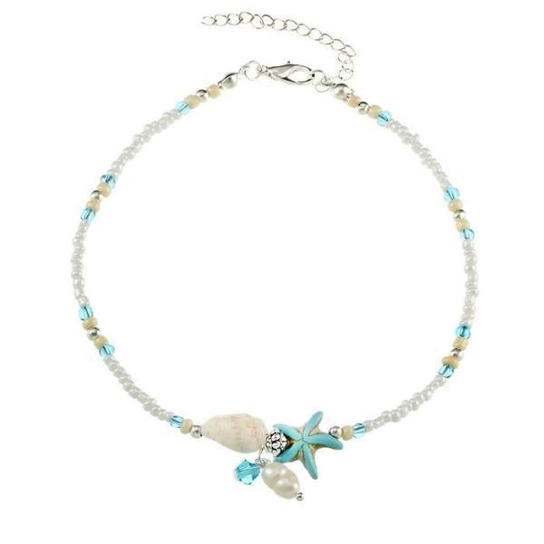 Silver anklet with shell and natural stones