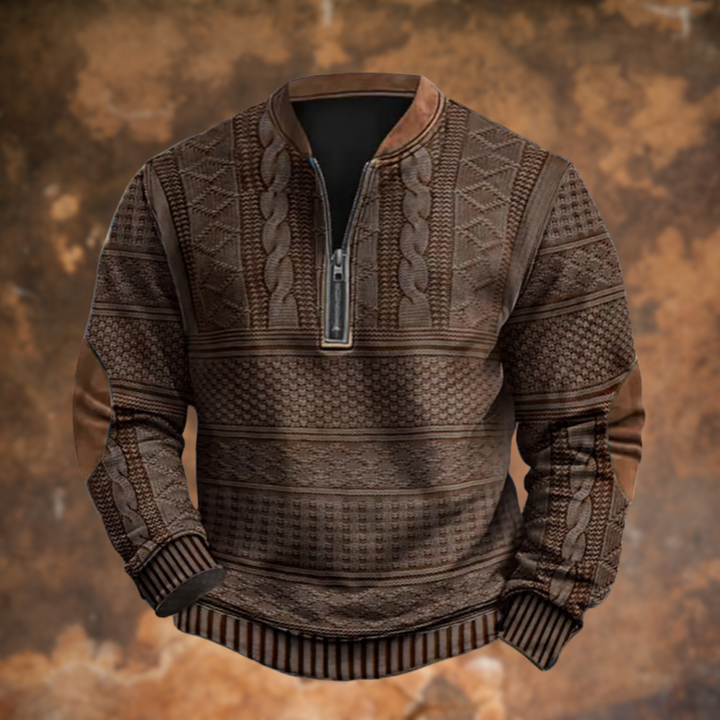 Men's Knitted Jumper with Half Zip and Elbow Patches
