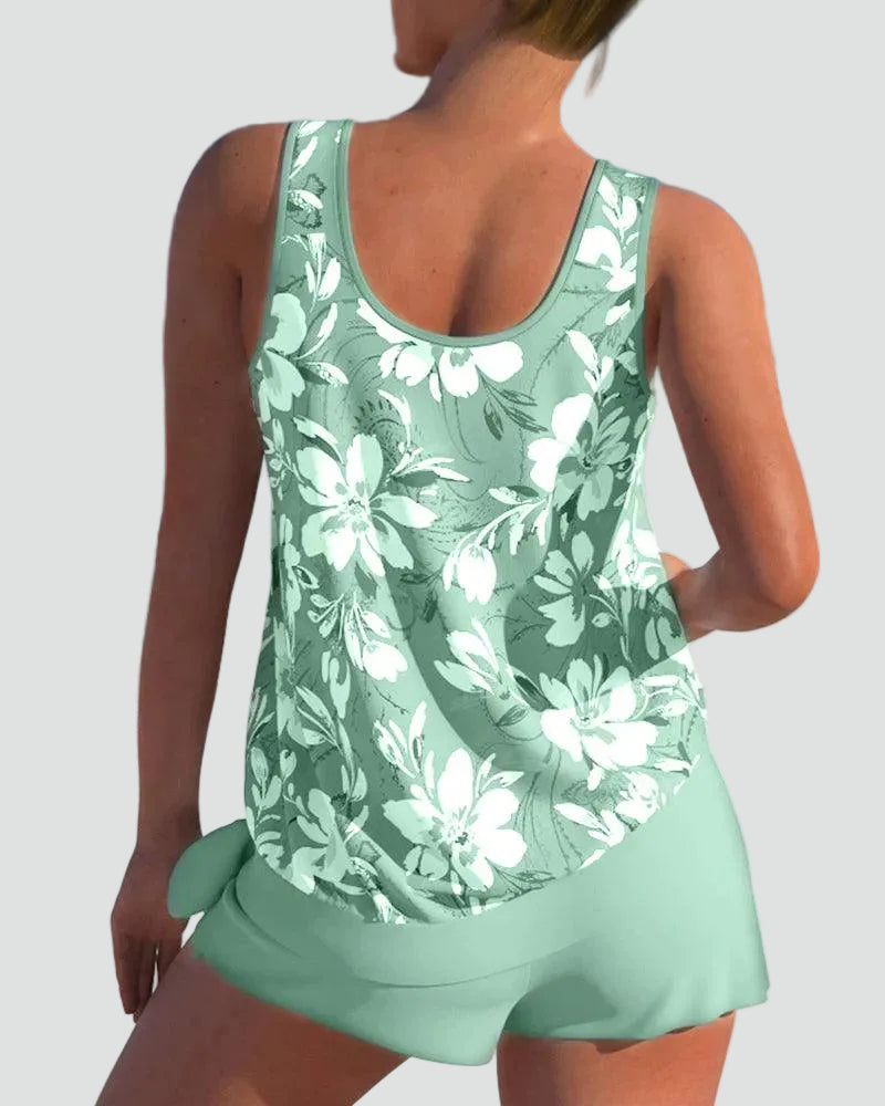 Women's Tankini Set with Floral Print - Shaping Style