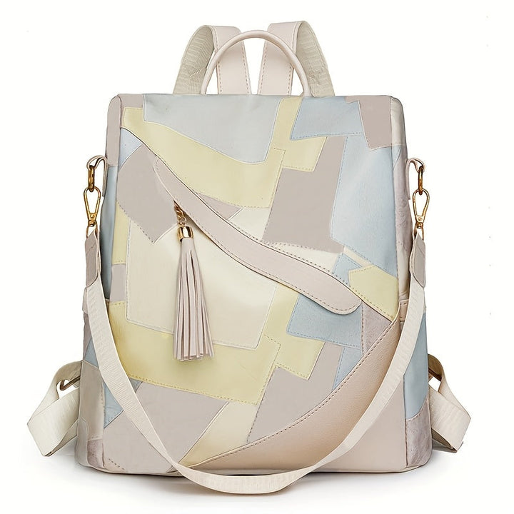 Checked anti-theft rucksack with multiple pockets