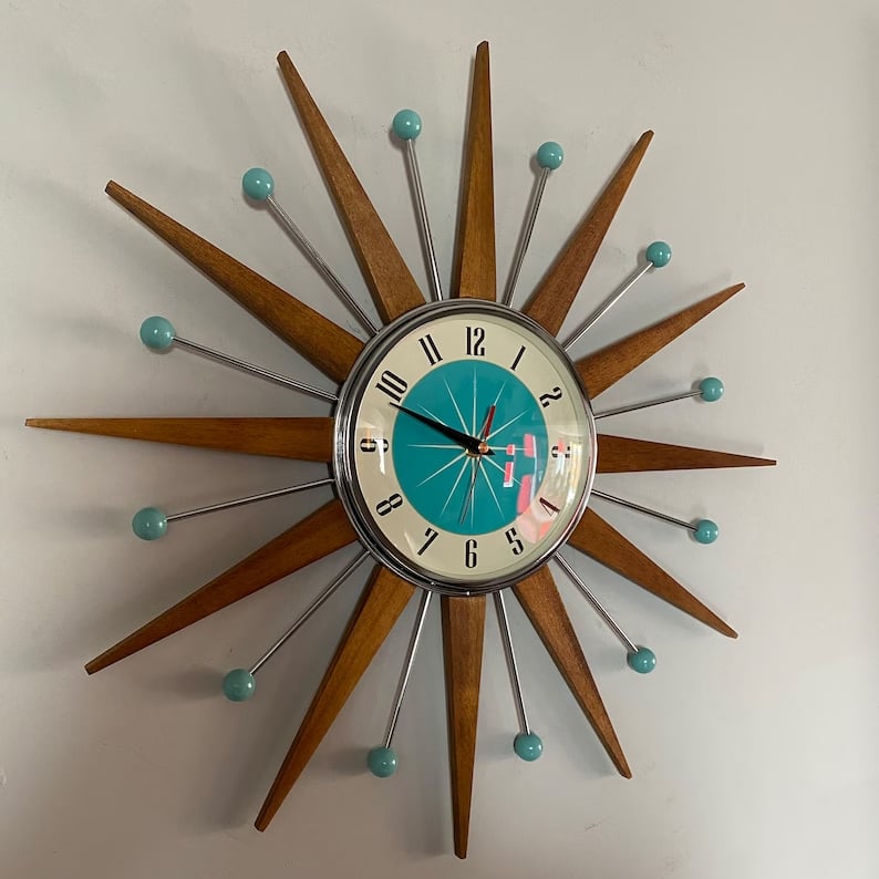 Mid-Century Handmade Wall Clock | Retro Wall Décor, Silent and Battery-Powered
