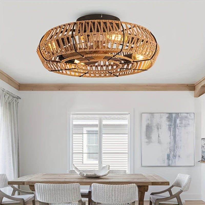Amara Luxury Hand-Woven Rattan Ceiling Fan - A Zen-Style Decor Piece, Ultra-Quiet