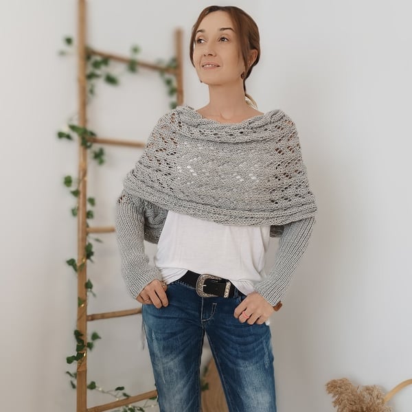 Double-Sleeve Wrap Scarf - Cosy Knit Scarf with Built-In Sleeves