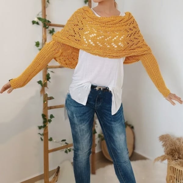 Double-Sleeve Wrap Scarf - Cosy Knit Scarf with Built-In Sleeves