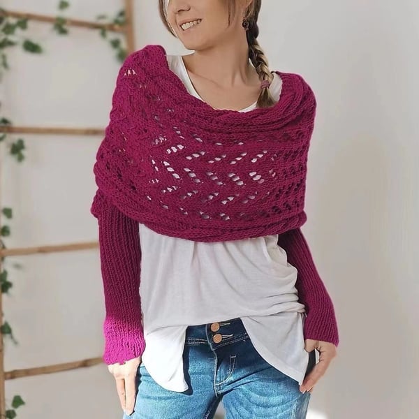 Double-Sleeve Wrap Scarf - Cosy Knit Scarf with Built-In Sleeves