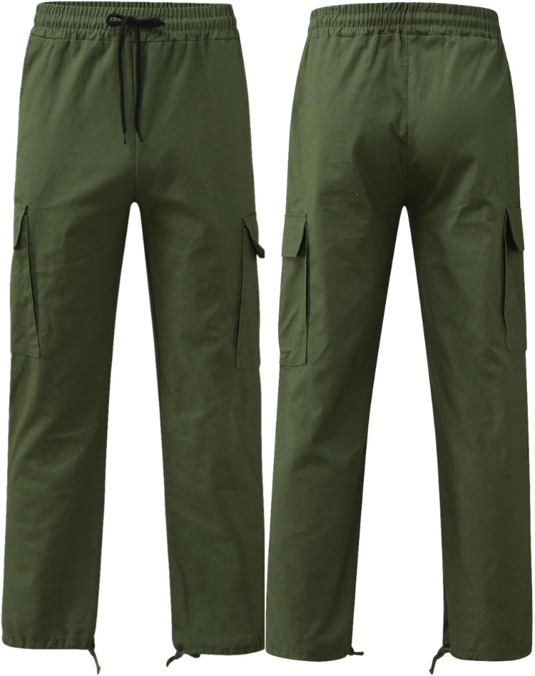 Men's Cargo Trousers with Multiple Pockets and Adjustable Waist