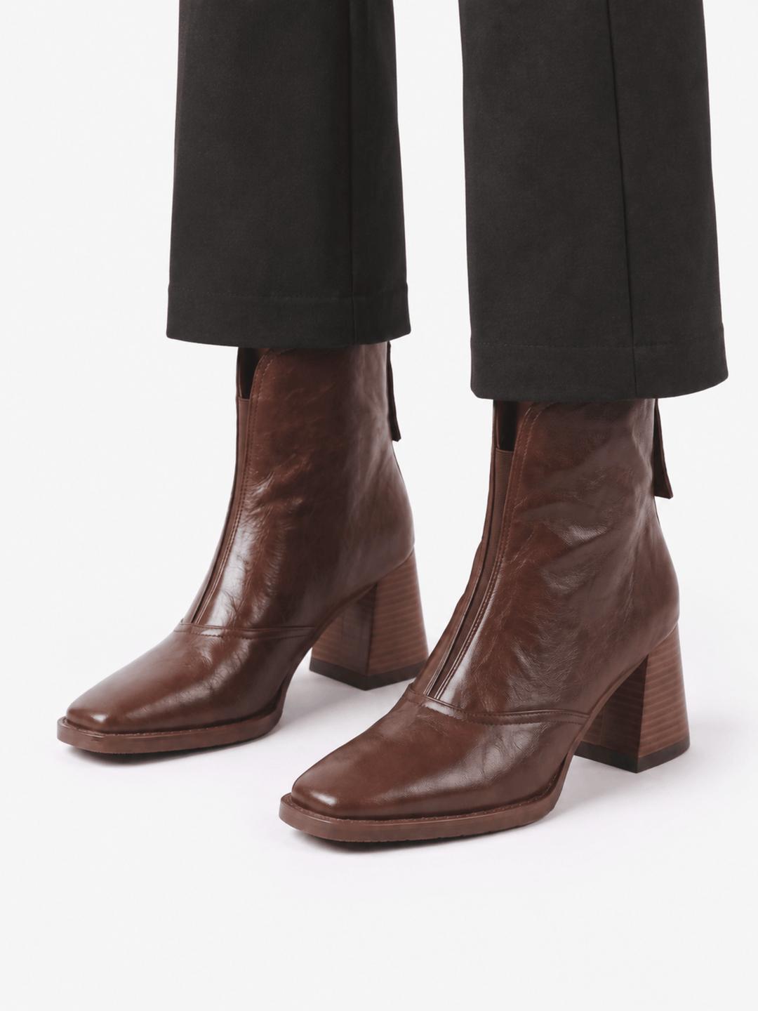 Women's Zip-Up Leather Ankle Boots with Block Heel