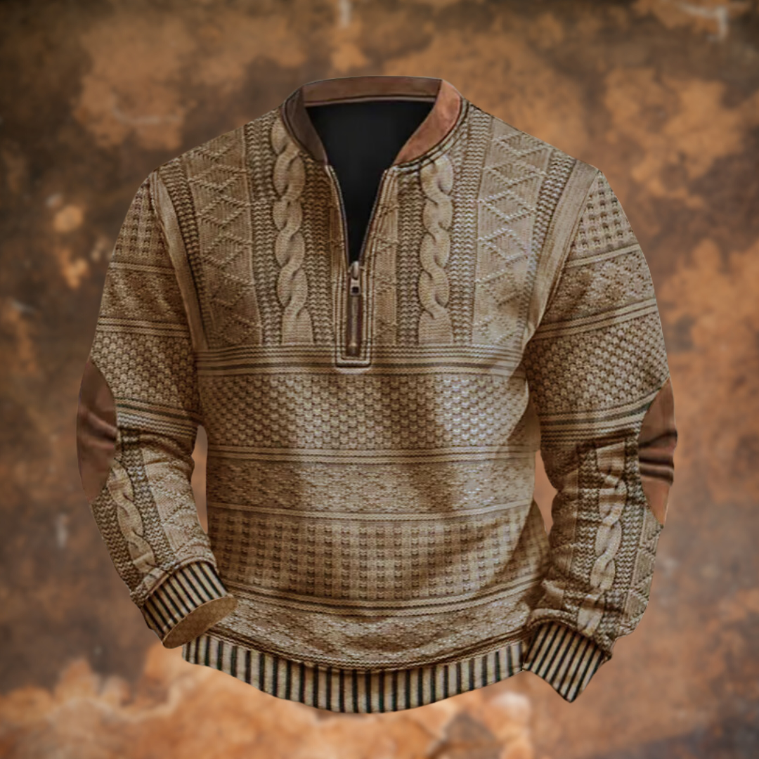Men's Knitted Jumper with Half Zip and Elbow Patches