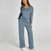 Women's Loungewear Set with V-Neck Sweatshirt and Wide Comfy Trousers
