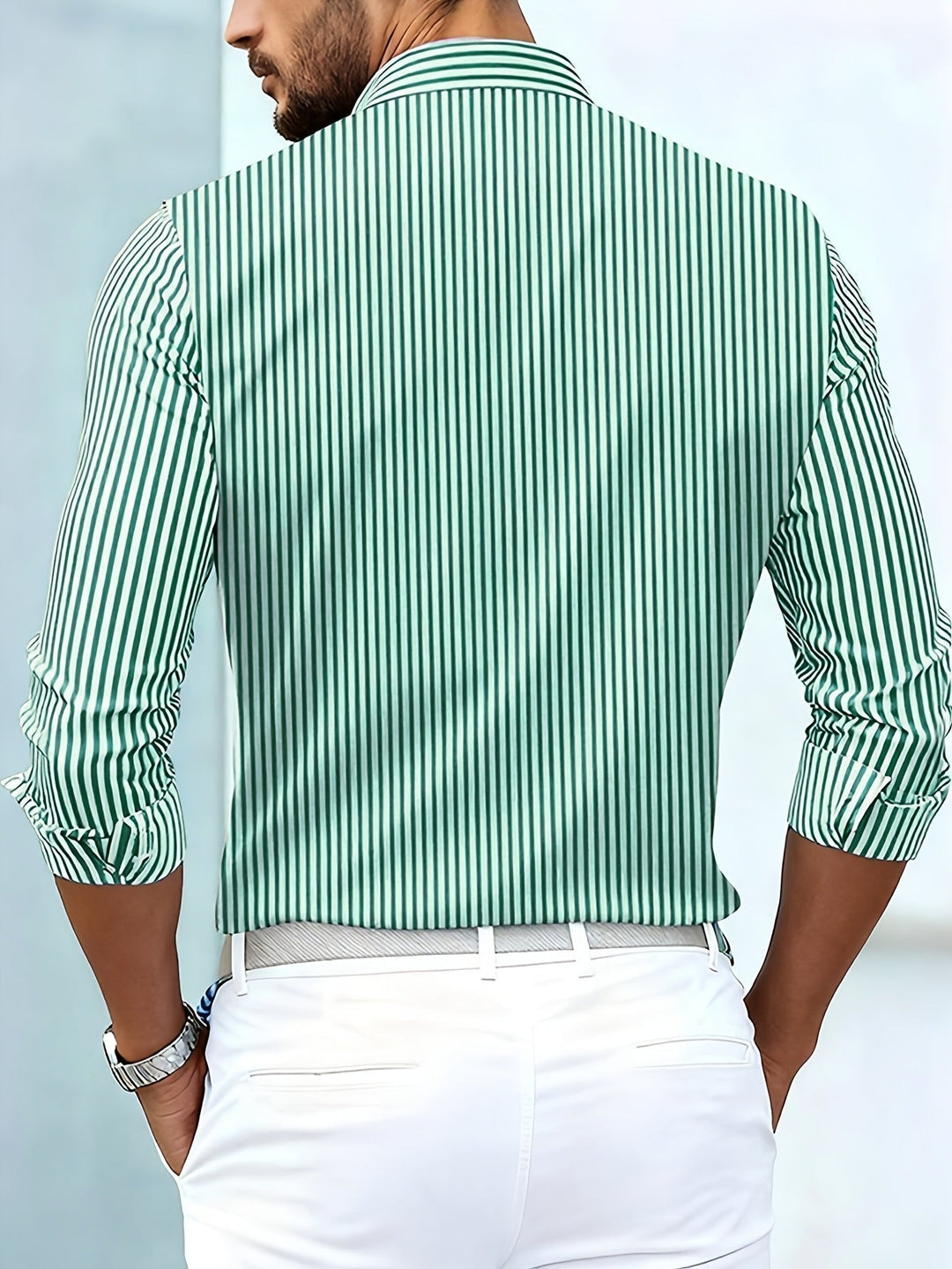 Men's Vintage Striped Long-Sleeved Shirt with Worn-In Look