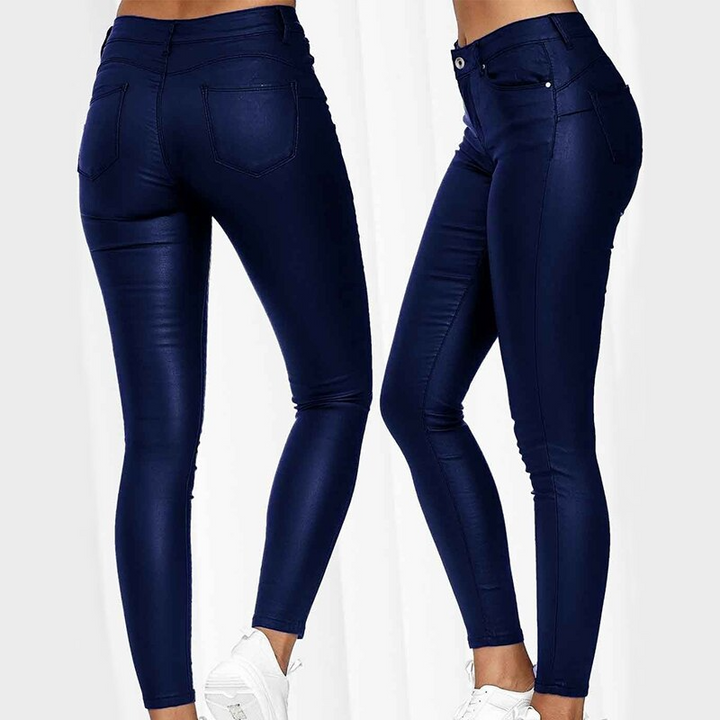 High-Waisted Stretch Leather Trousers – Raffaela