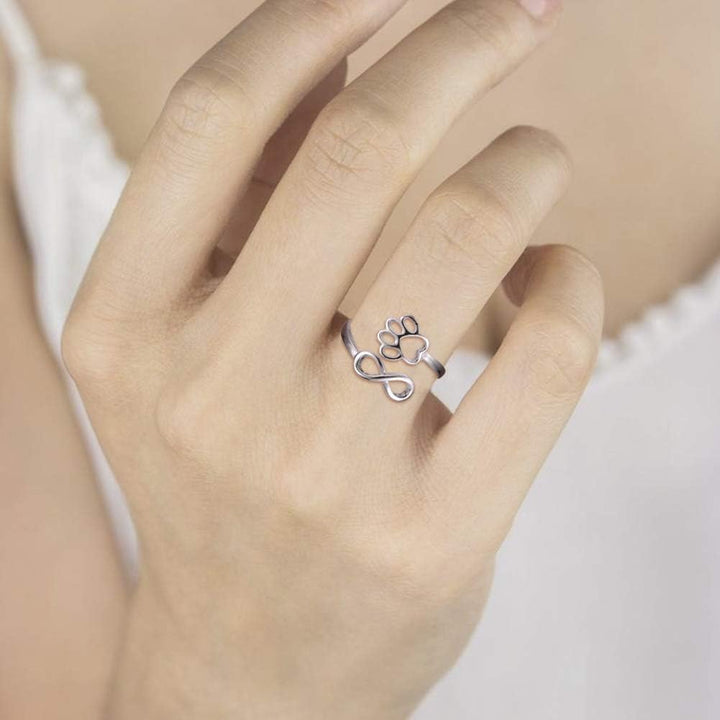 Handmade Paw & Heart Ring – Adjustable Sterling Silver