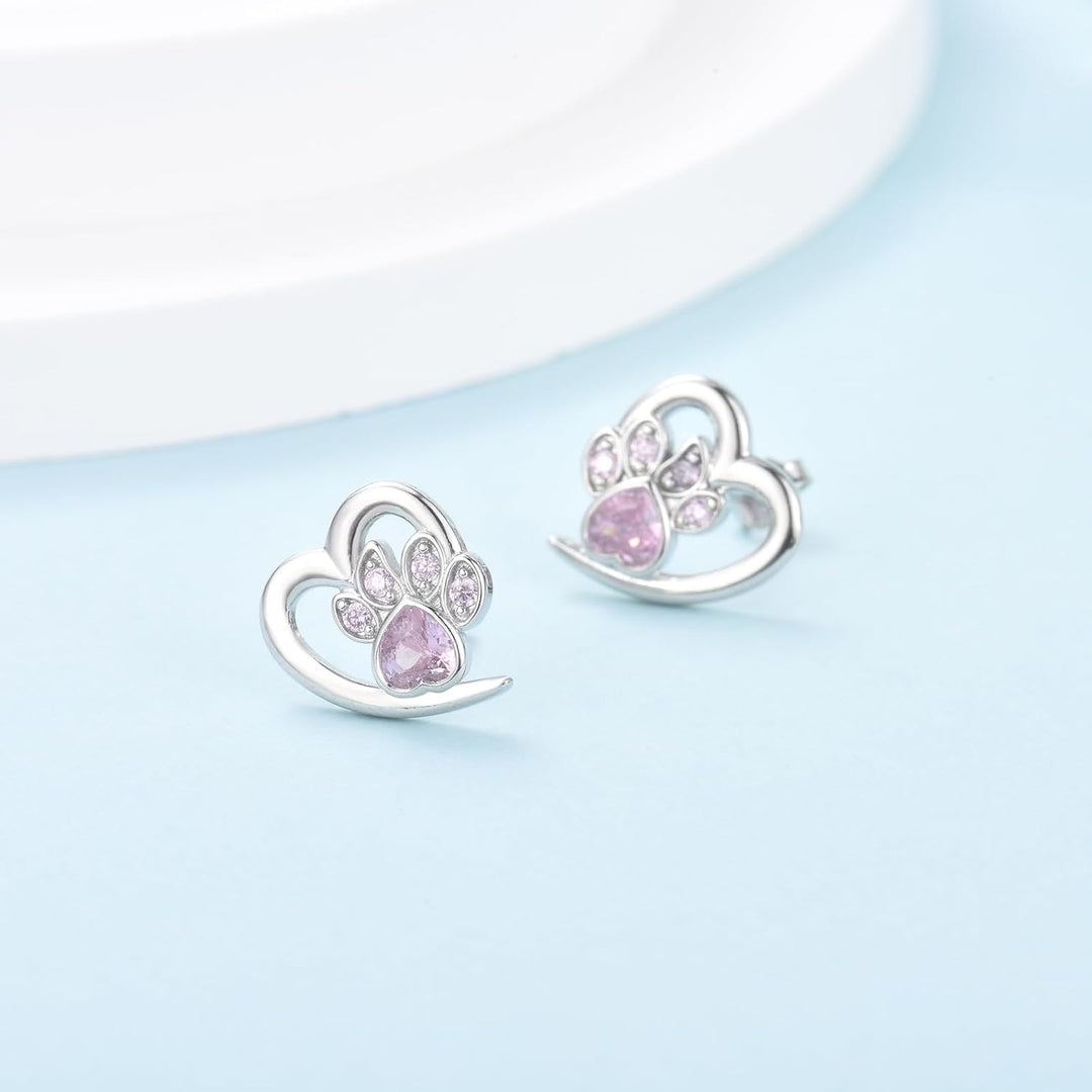 Paw and Heart Earrings with Zirconia