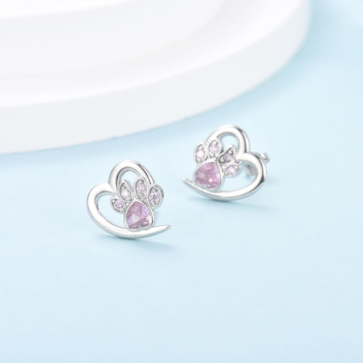 Paw and Heart Earrings with Zirconia
