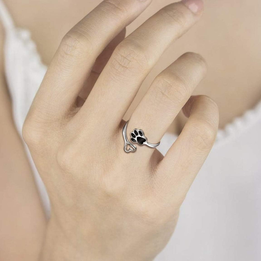 Handmade Paw & Heart Ring – Adjustable Sterling Silver