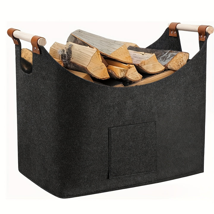 XL Foldable Felt Basket with Wooden Handles – Sustainable and Stylish Wood Carrier for Indoor Use